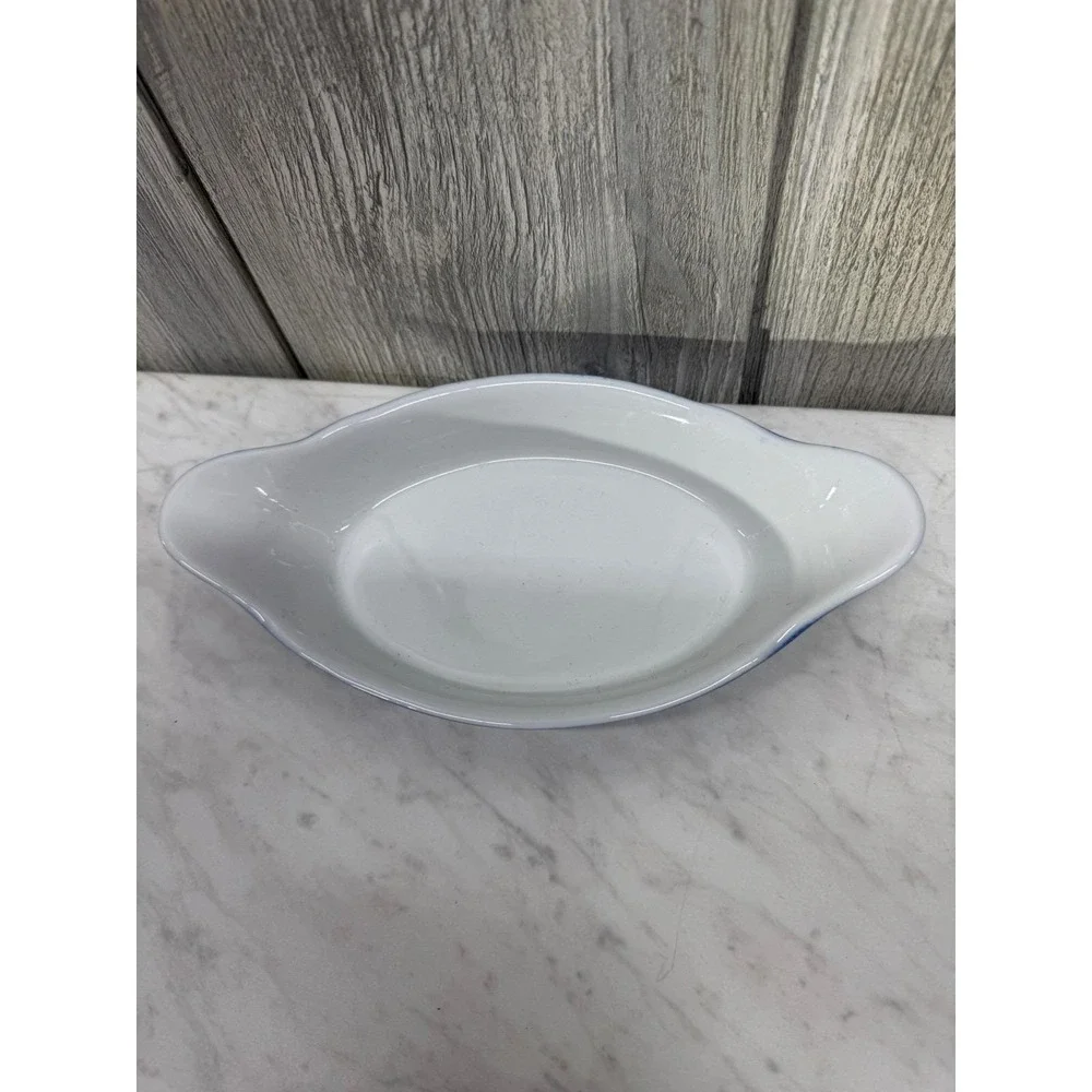 Portugal Fine Porcelain Oval Gratin Baker Cobalt Blue White Oven to Table 9 inch